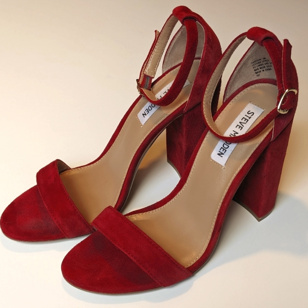 Steve Madden | Carson Dark Red Suede Ankle Strap Platform Heels | 9